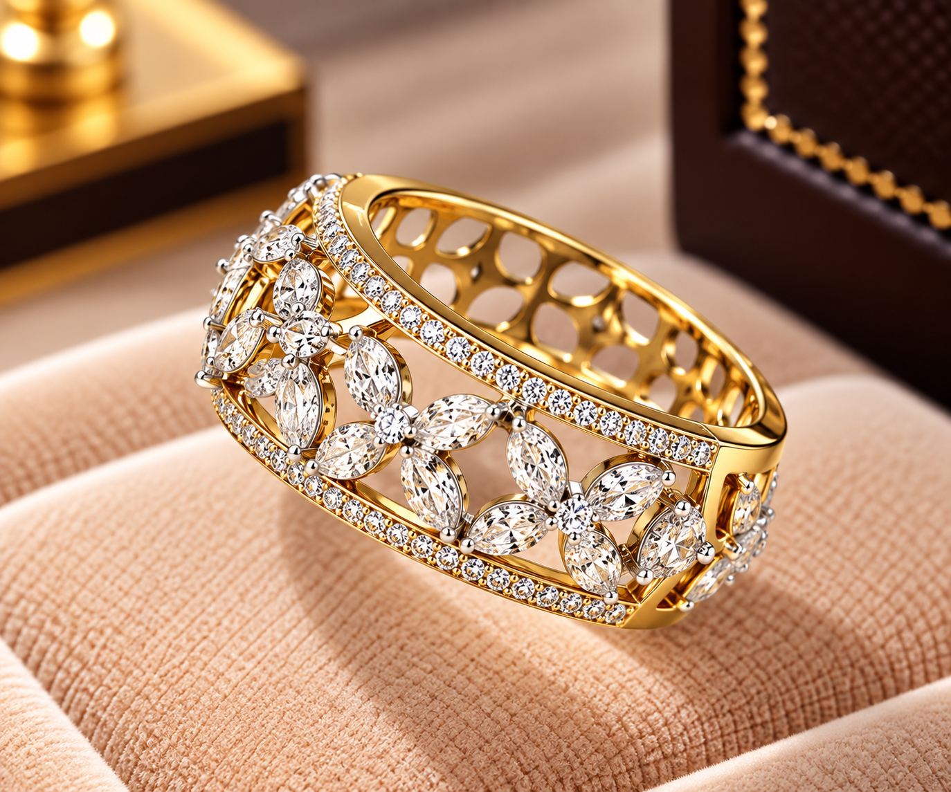 Ornate Gold and Diamond Vine Ring
